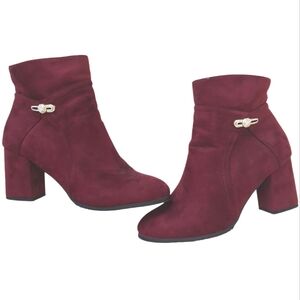 Dream Pairs Mimi-2 Faux Suede Rhinestone Chunky Heel Ankle Boots 9 Burgundy
